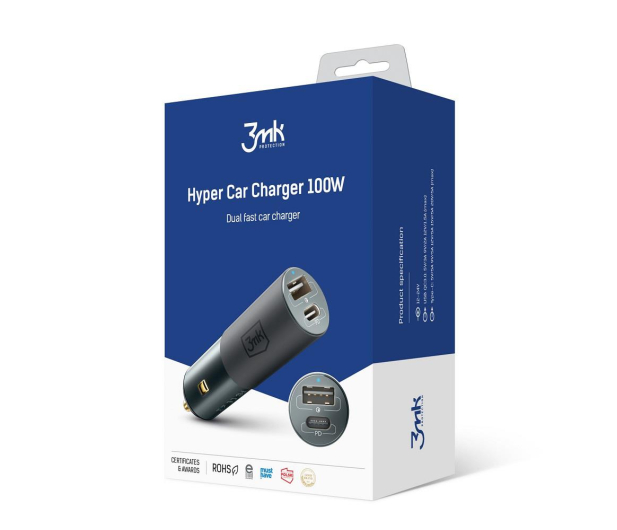 3MK samochodowa 1xUSB-C 1xUSB 100W stalowa - 1050532 - zdjęcie 2